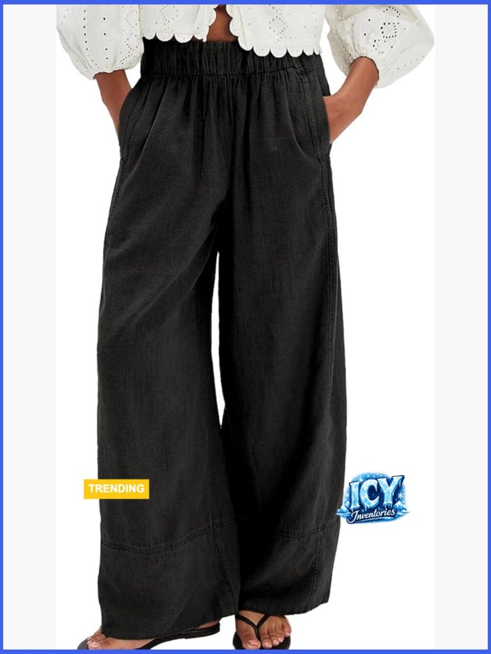 Black Wide-Leg Women's Pants - Elastic Waist